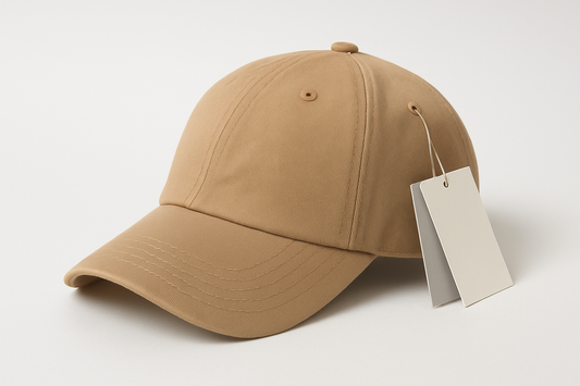 tan baseball cap with tags ralph laurenbut remove all branding